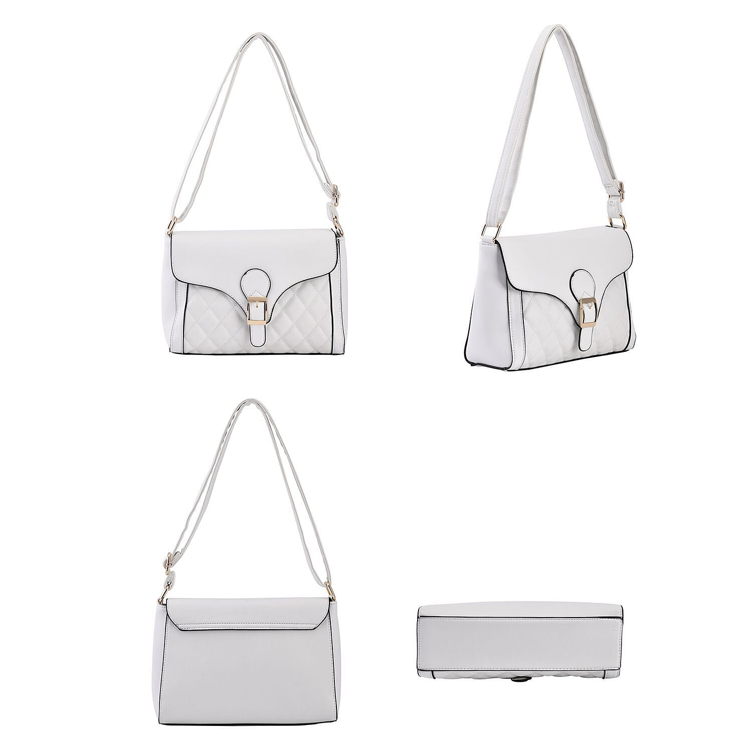 Quilted Diamond Pattern Crossbody Bag - White