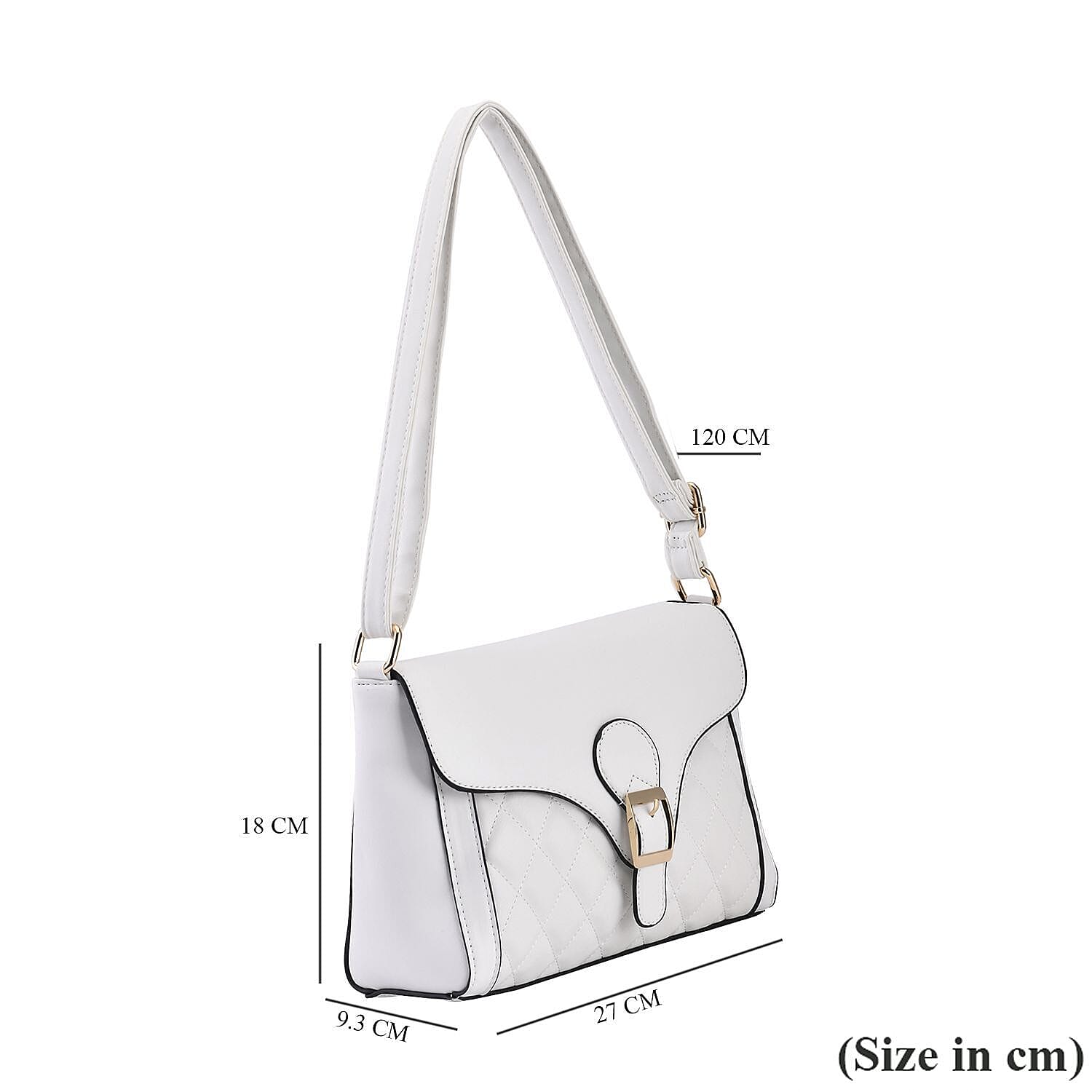 Quilted Diamond Pattern Crossbody Bag - White