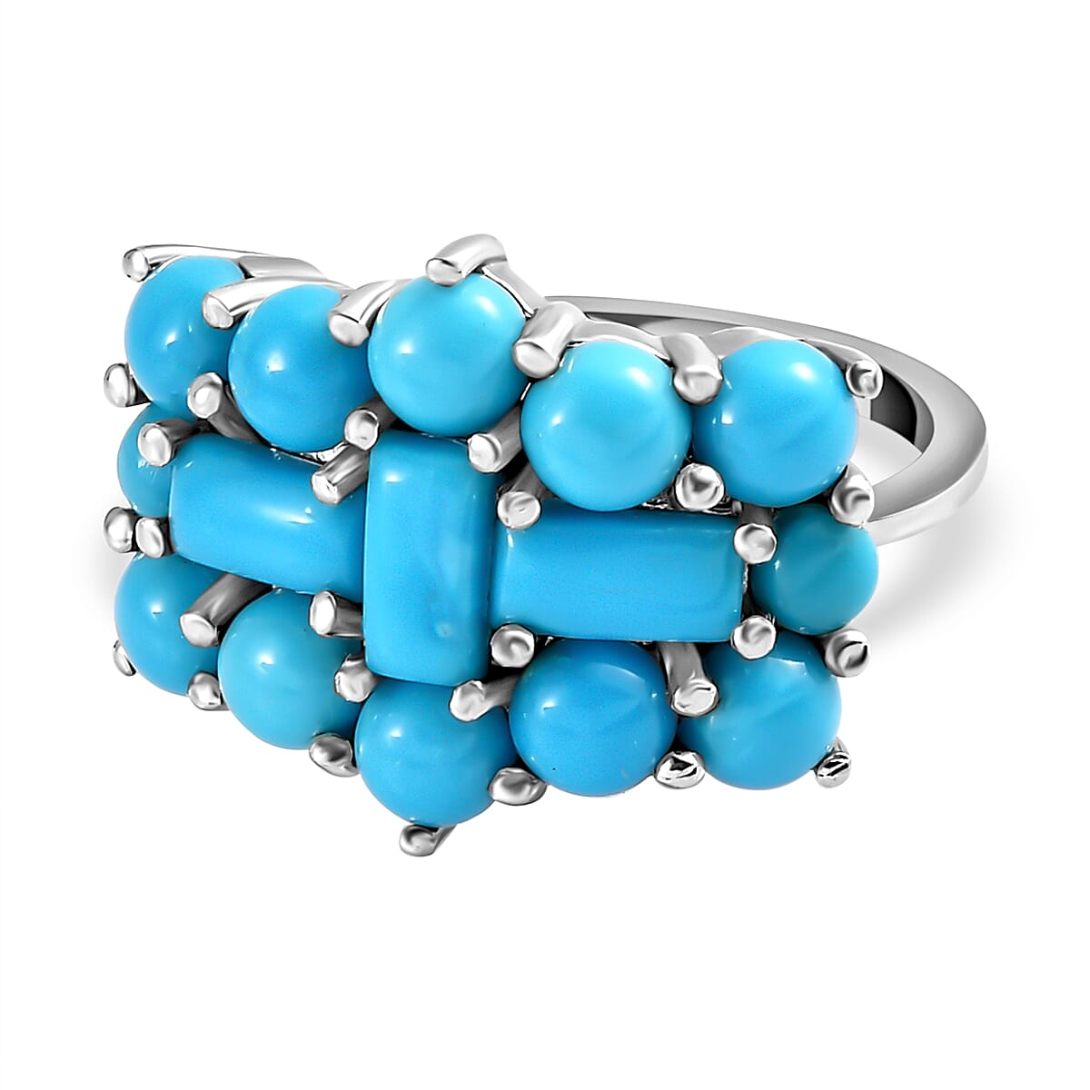 Arizona Sleeping Beauty Turquoise Boat Ring in Platinum Overlay Sterling Silver 4.56 Ct.