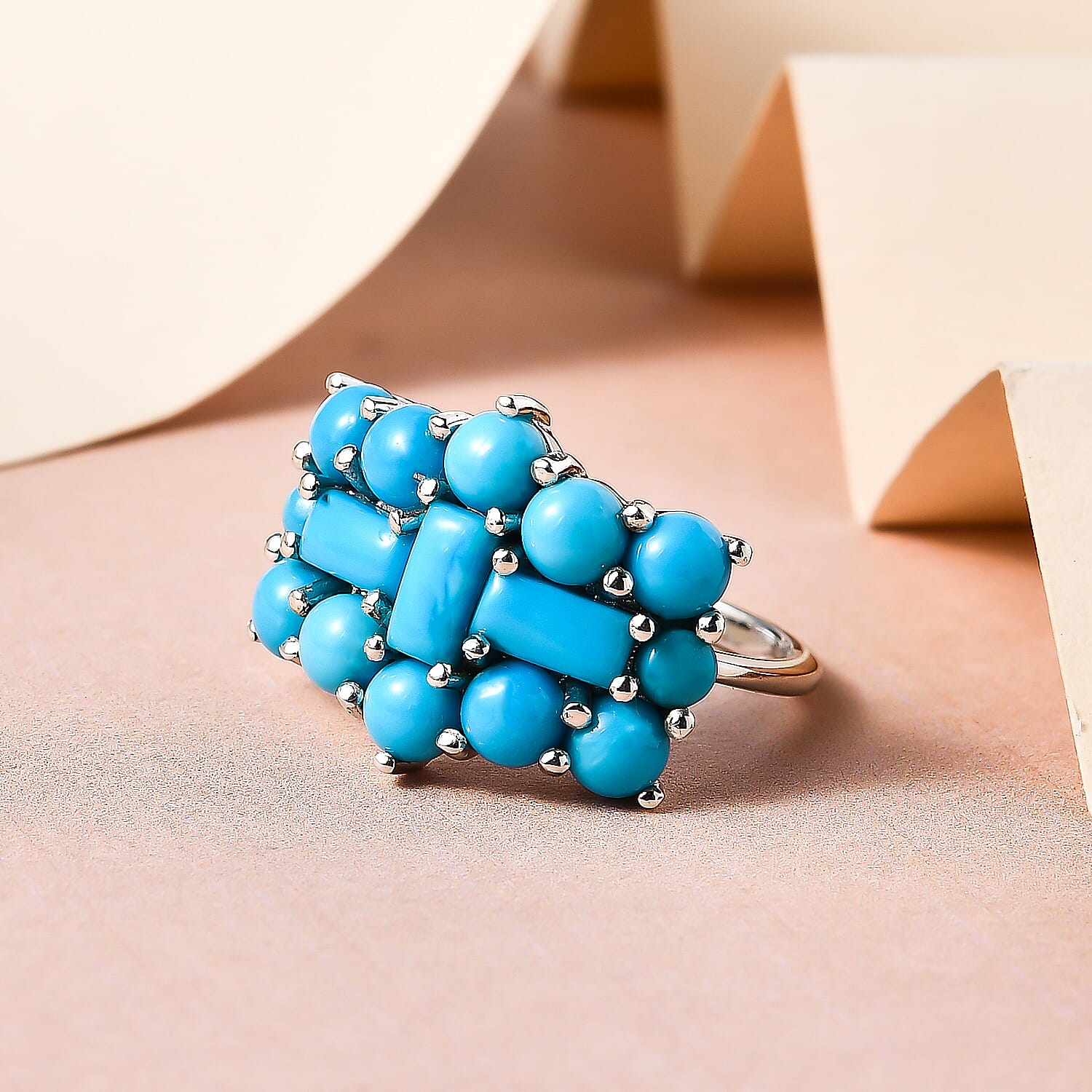 Arizona Sleeping Beauty Turquoise Boat Ring in Platinum Overlay Sterling Silver 4.56 Ct.