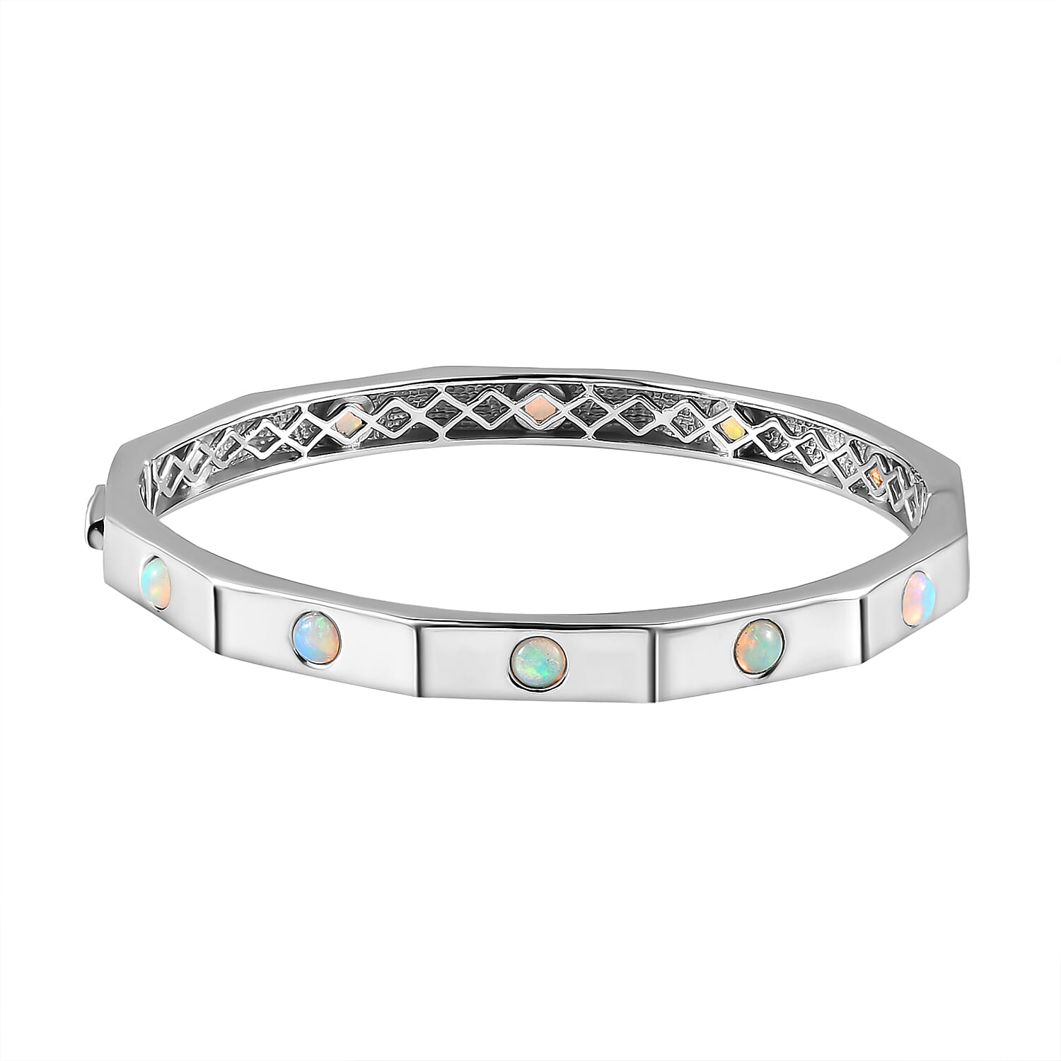 Ethiopian Welo Opal Bangle (Size 7.5) in Platinum Overlay Sterling Silver, Silver Wt. 23.71 Gms.