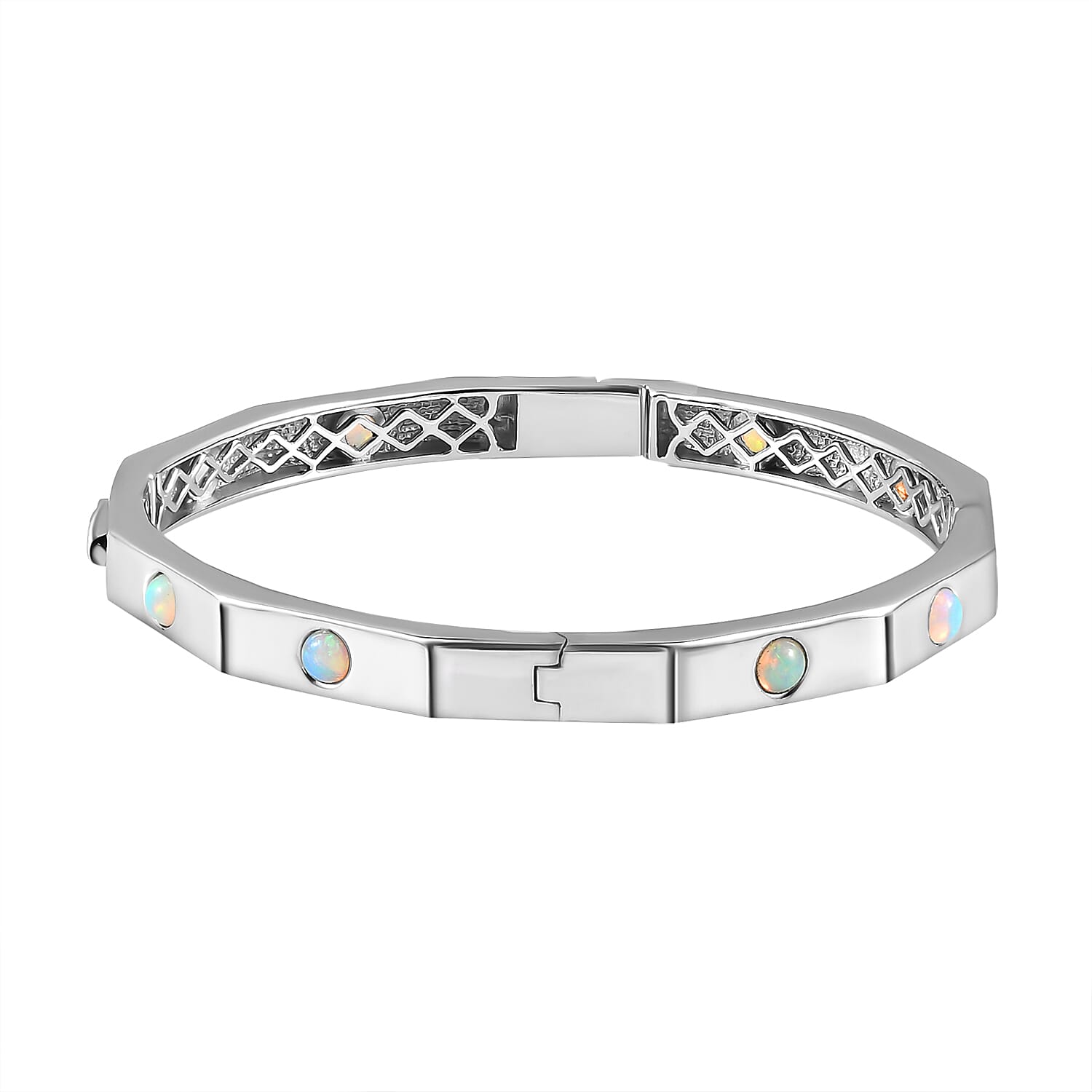 Ethiopian Welo Opal Bangle (Size 7.5) in Platinum Overlay Sterling Silver, Silver Wt. 23.71 Gms.