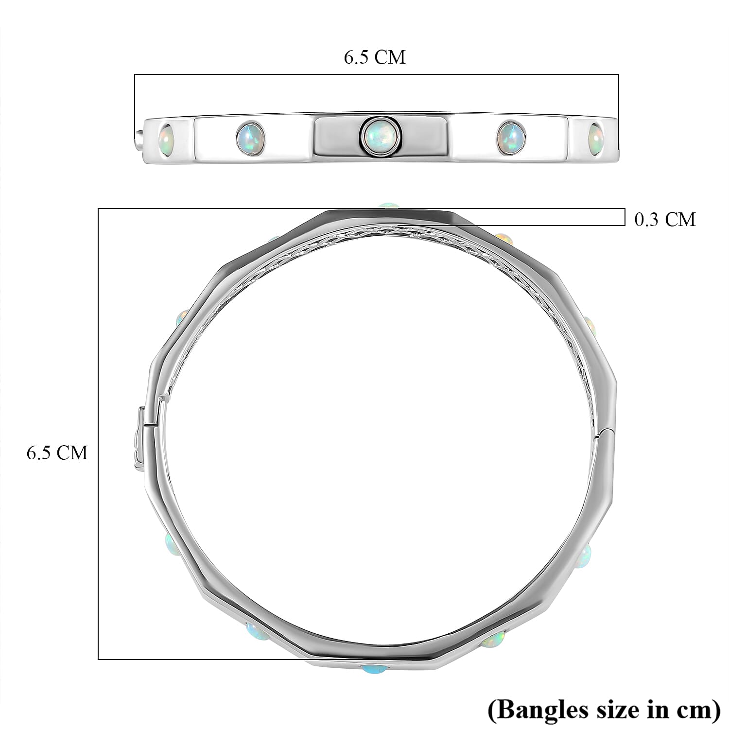 Ethiopian Welo Opal Bangle (Size 7.5) in Platinum Overlay Sterling Silver, Silver Wt. 23.71 Gms.