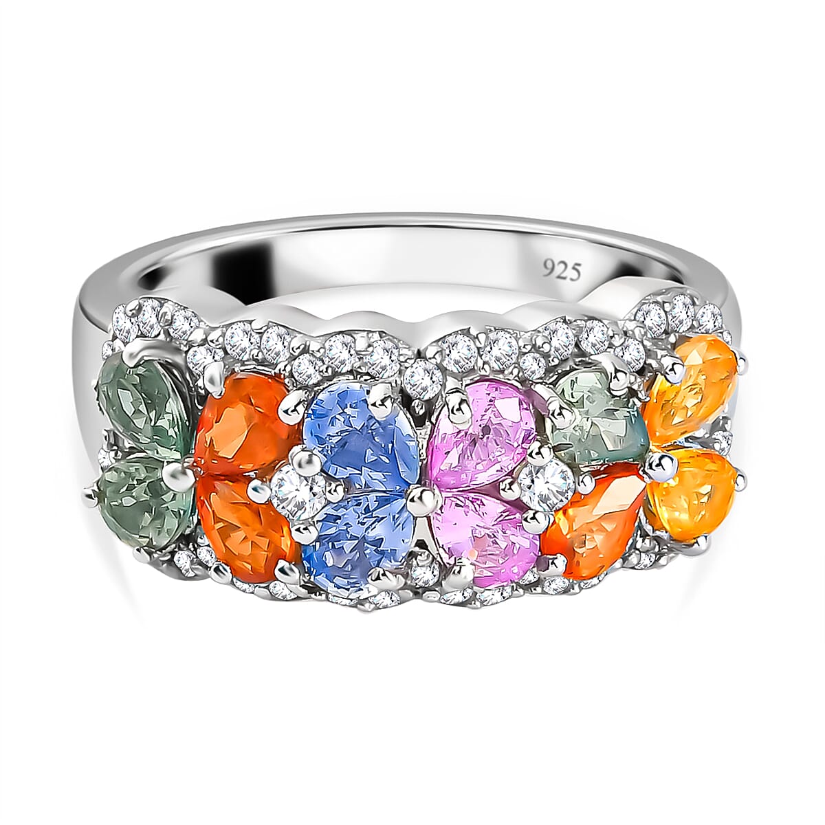 Pink Sapphire & Multi Gemstone Cluster Ring in 18K Yellow Gold Vermeil Plated Sterling Silver