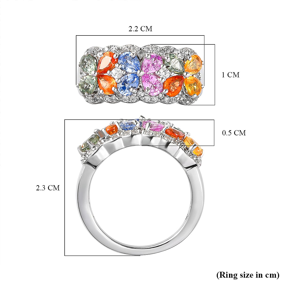 Pink Sapphire & Multi Gemstone Cluster Ring in 18K Yellow Gold Vermeil Plated Sterling Silver