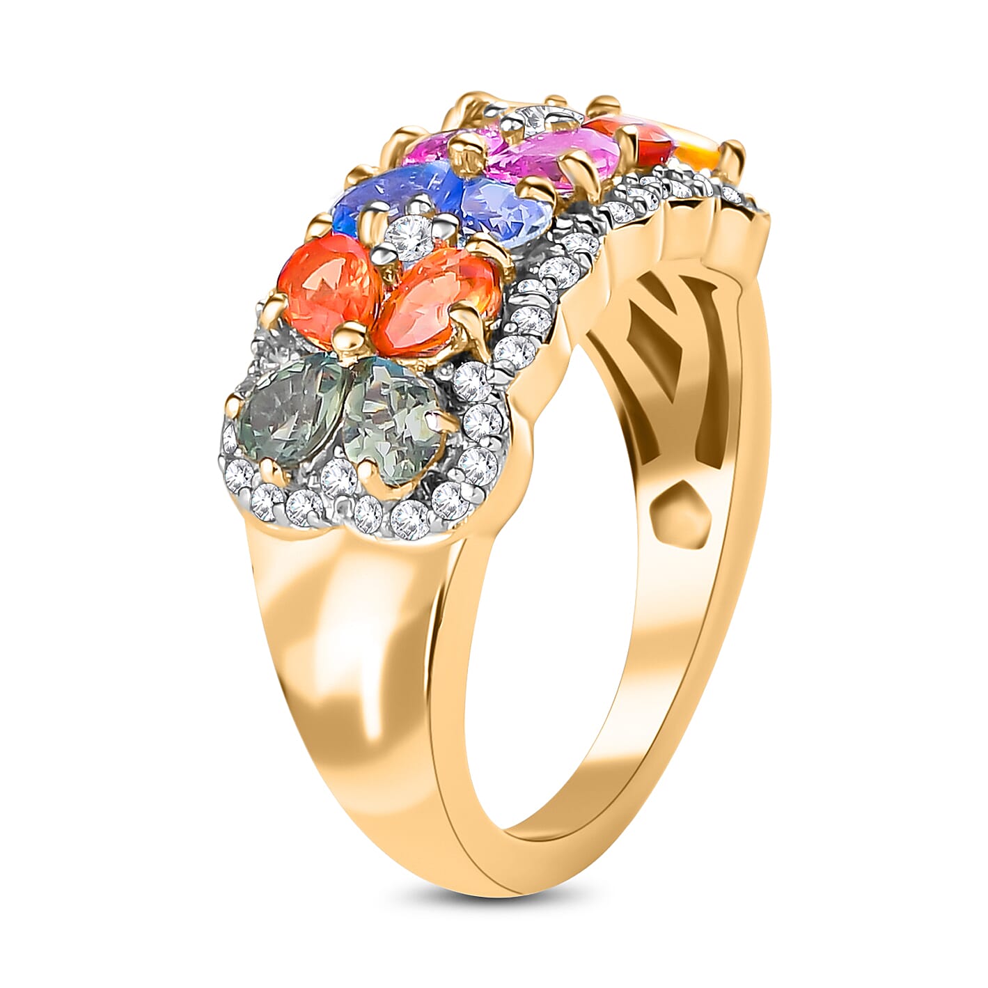 Pink Sapphire & Multi Gemstone Cluster Ring in 18K Yellow Gold Vermeil Plated Sterling Silver