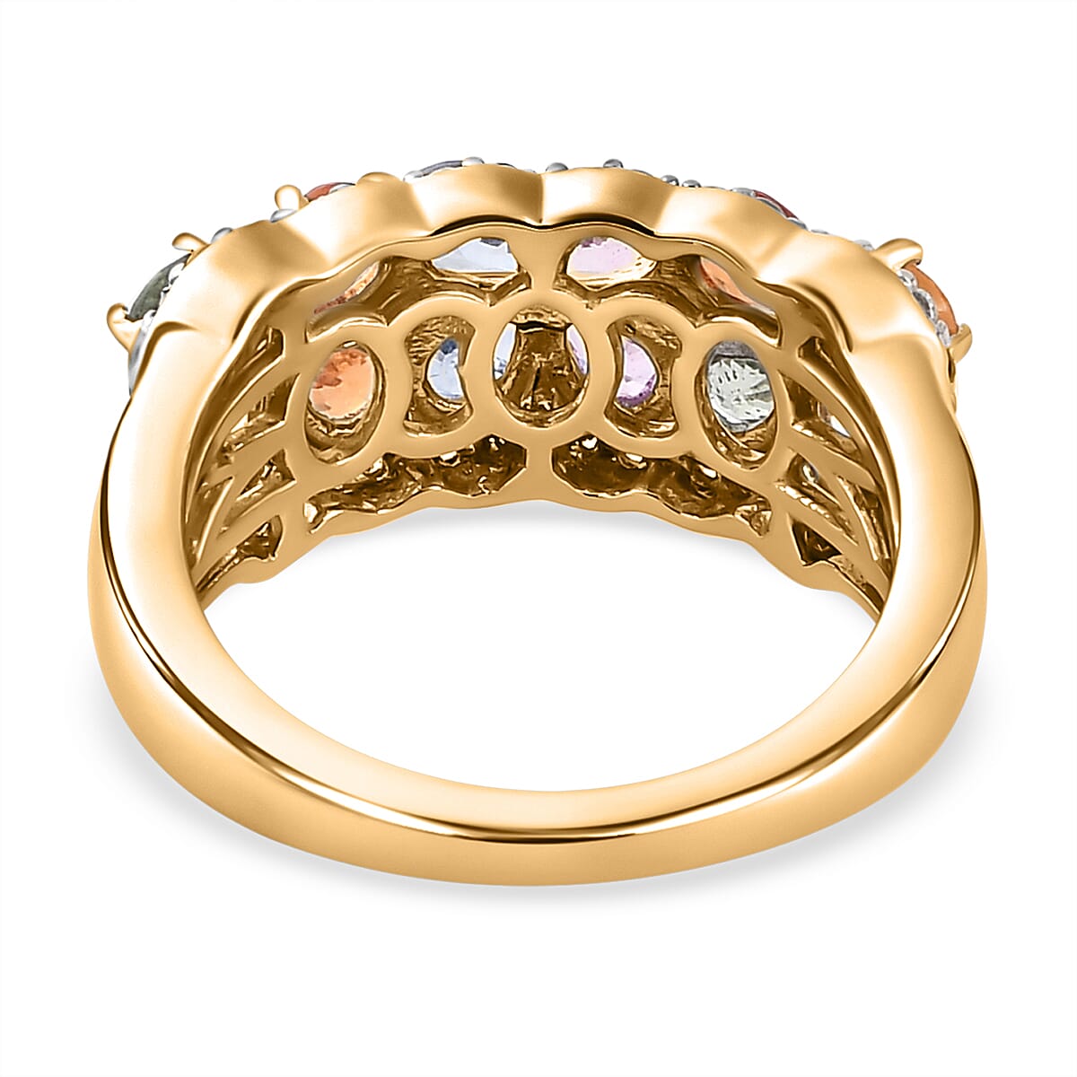 Pink Sapphire & Multi Gemstone Cluster Ring in 18K Yellow Gold Vermeil Plated Sterling Silver