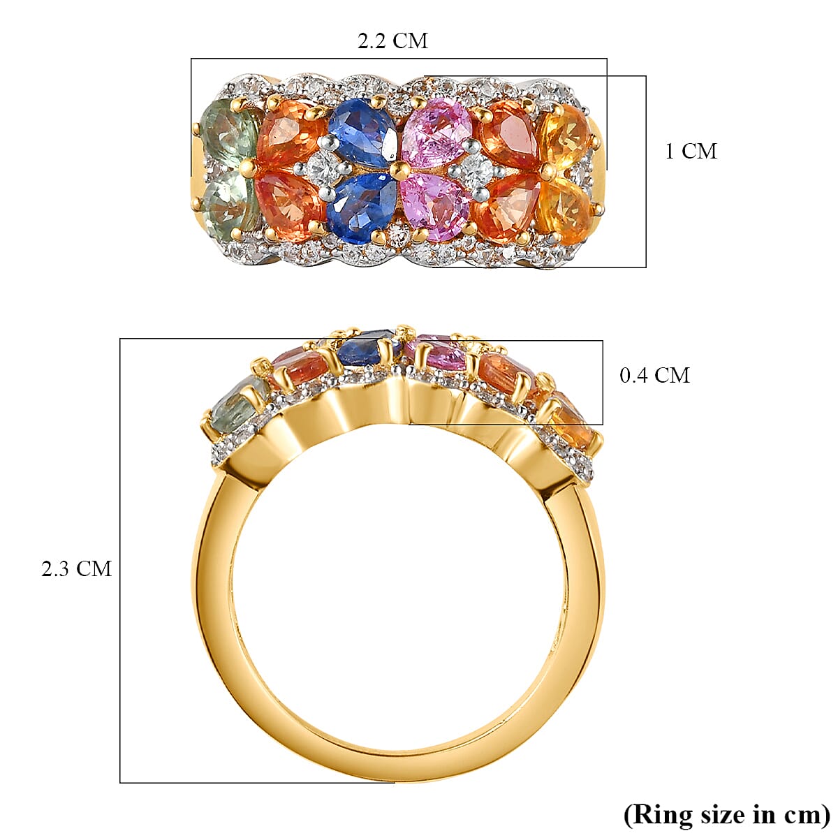 Pink Sapphire & Multi Gemstone Cluster Ring in 18K Yellow Gold Vermeil Plated Sterling Silver