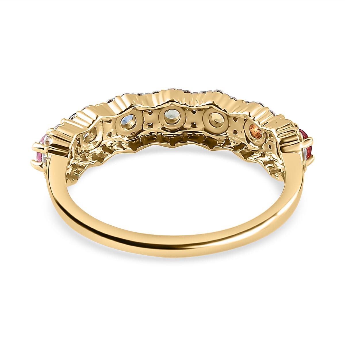 9K Yellow Gold Rainbow Sapphire and Moissanite Ring 1.02 Ct.