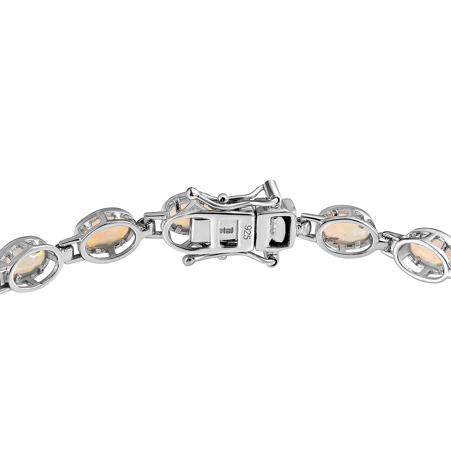 Ethiopian Welo Opal Line Bracelet (Size - 8) in Platinum Overlay Sterling Silver 5.23 Ct, Silver Wt. 10.25 Gms