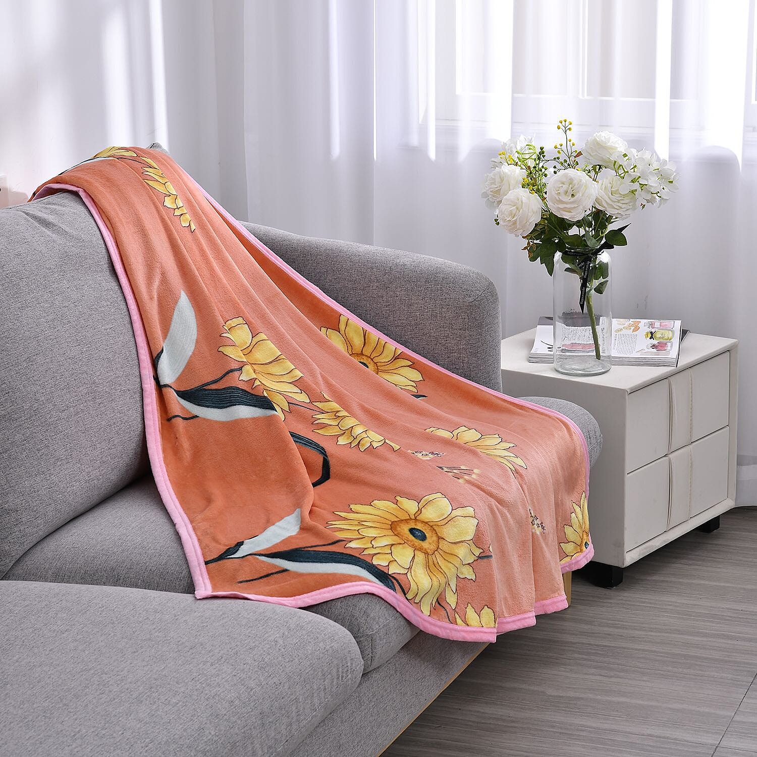 Luxury Elegant Flower Pattern Blanket (Size 200x150 cm) - Orange