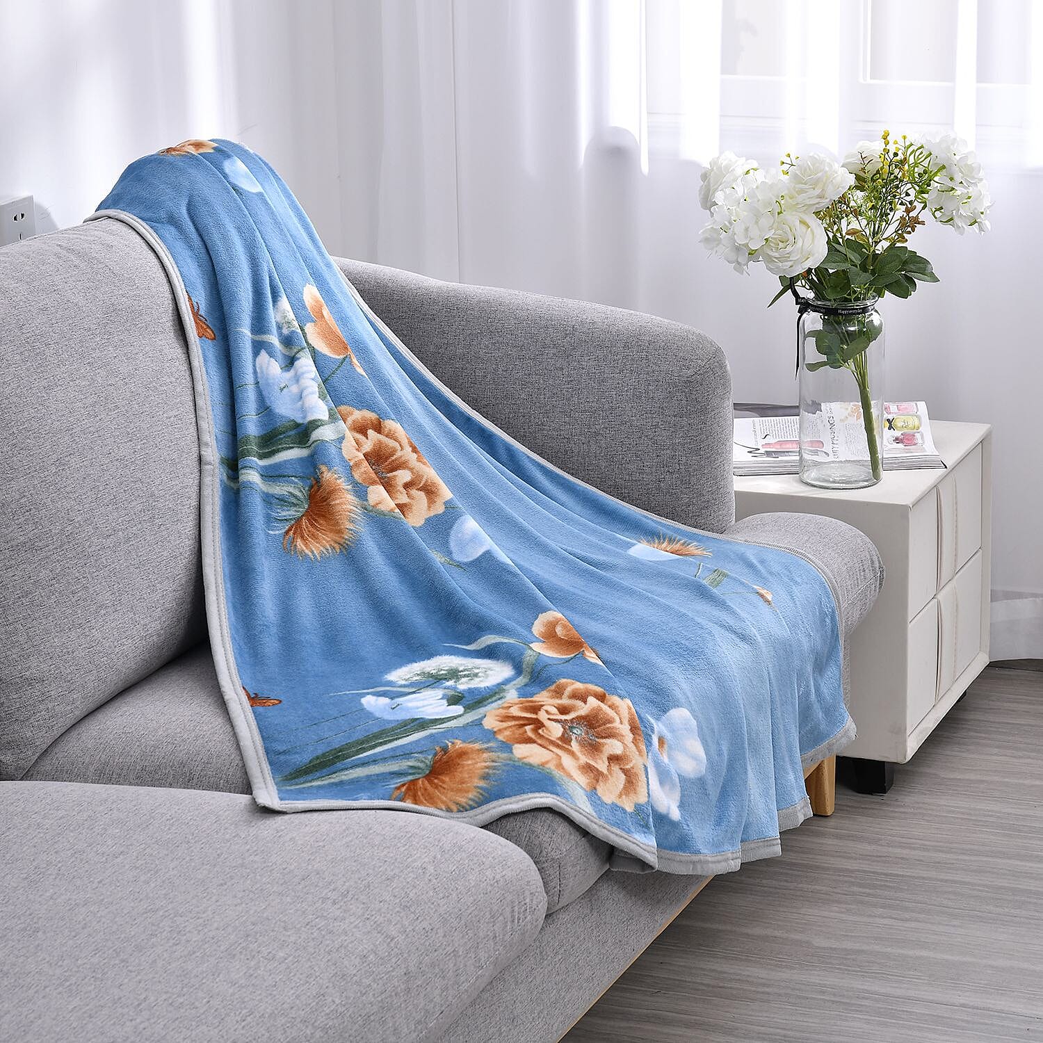 Luxury Elegant Flower Pattern Blanket (Size 200x150 Cm) - Teal