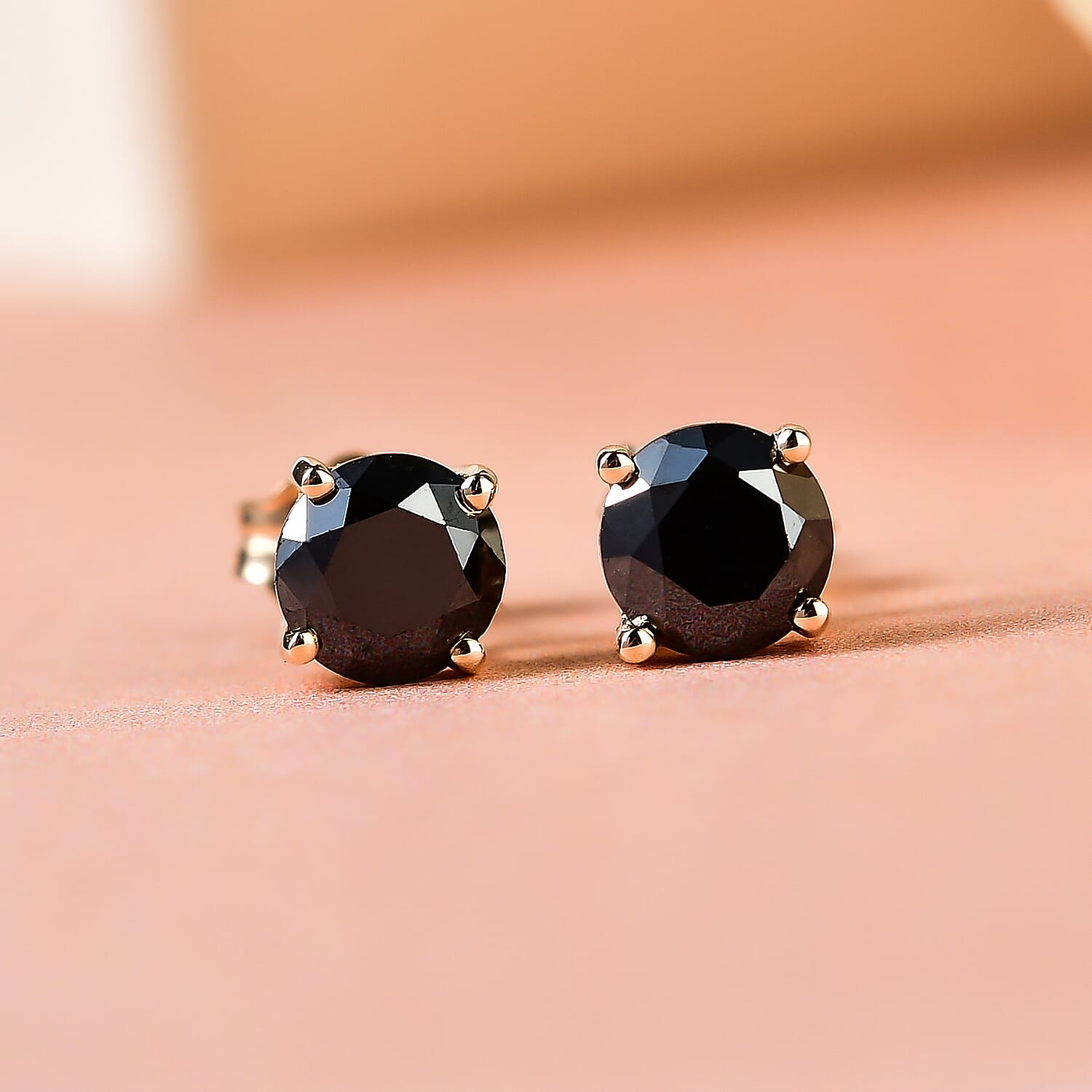 9K Yellow Gold Black Diamond (I3) Solitaire Stud Push Post Earrings 1.00 Ct.