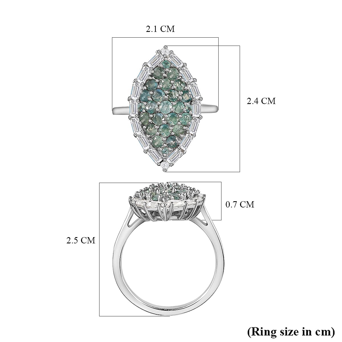 Alexandrite & Natural Zircon Cluster Ring in Platinum Overlay Sterling Silver 2.31 Ct.