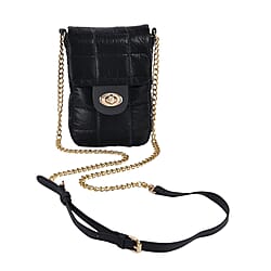 Doorbuster- Quilted Pattern Puffy Crossbody Bag with RFID Protection - Black