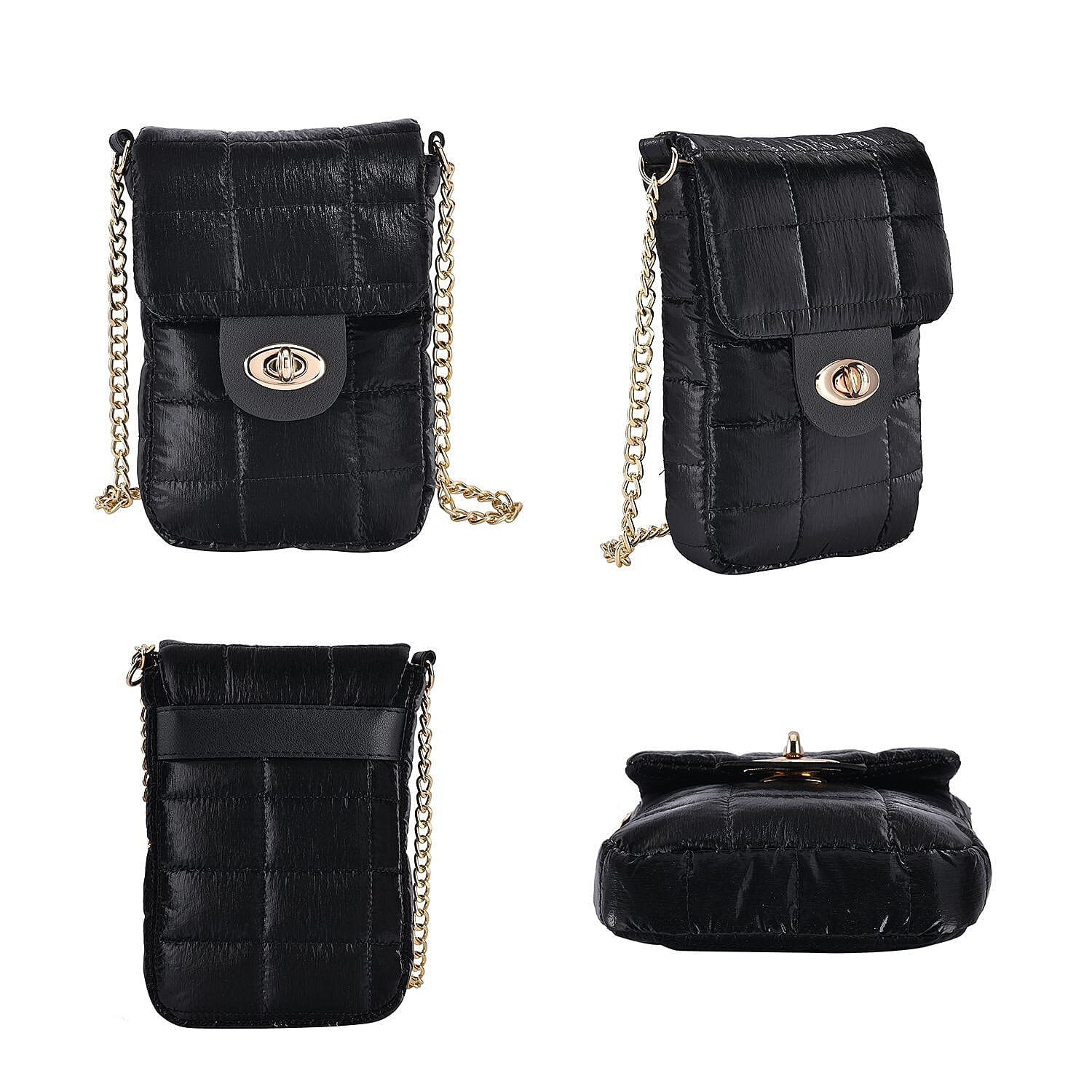 Doorbuster- Quilted Pattern Puffy Crossbody Bag with RFID Protection - Black