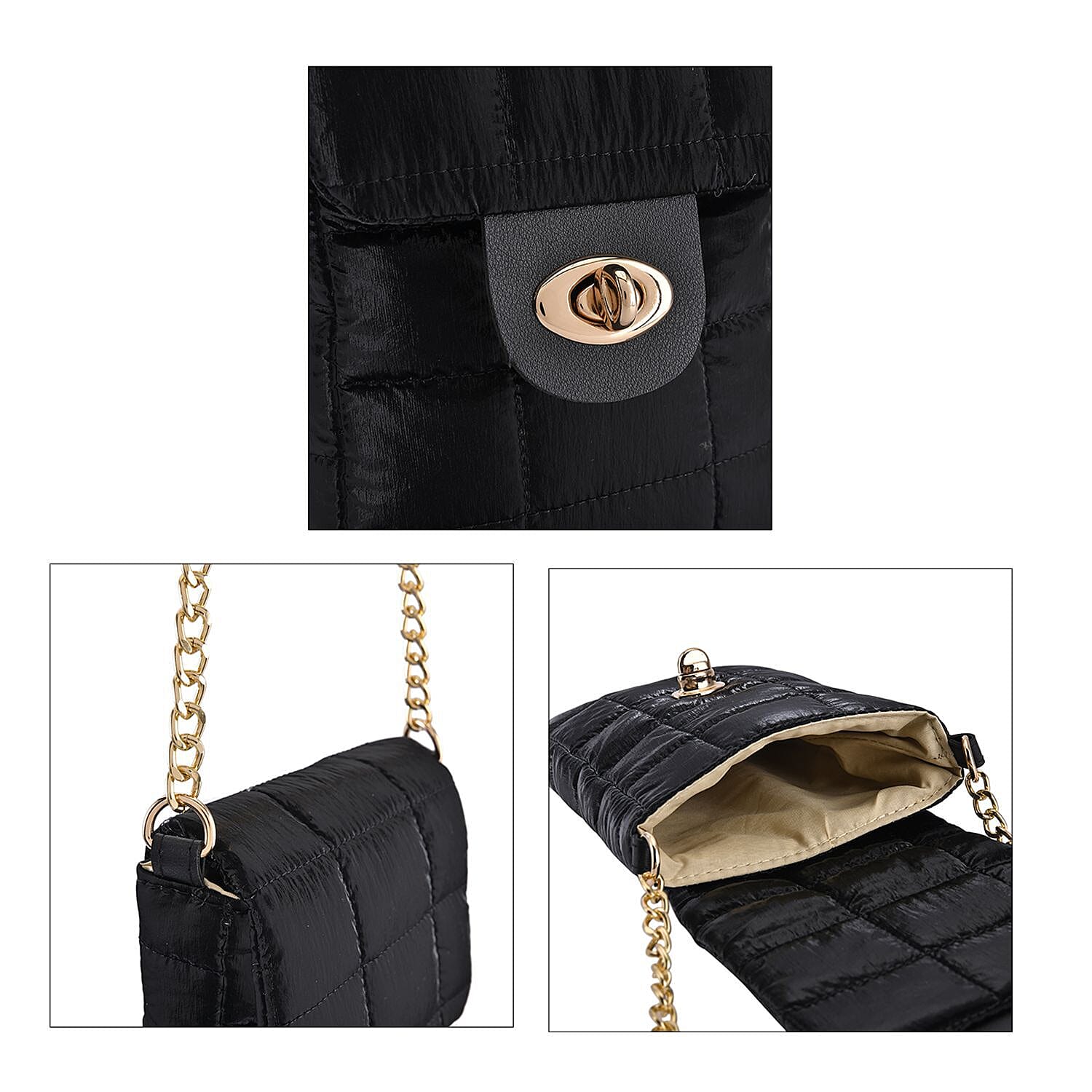 Doorbuster- Quilted Pattern Puffy Crossbody Bag with RFID Protection - Black