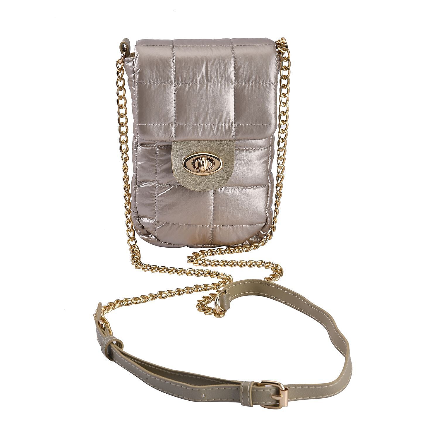 Doorbuster- Quilted Pattern Puffy Crossbody Bag with RFID Protection (Size 20x14x3 Cm) - Champagne