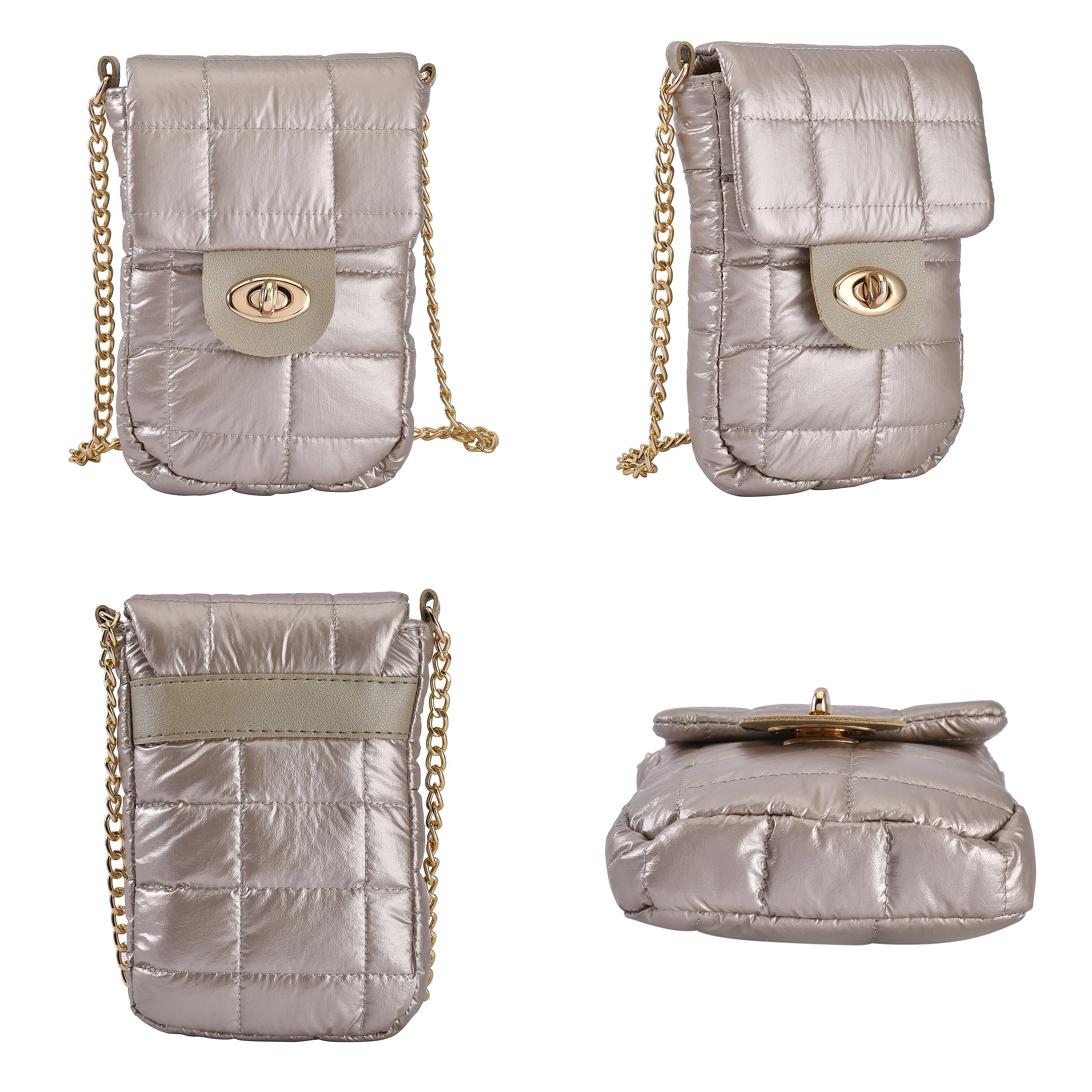 Doorbuster- Quilted Pattern Puffy Crossbody Bag with RFID Protection (Size 20x14x3 Cm) - Champagne
