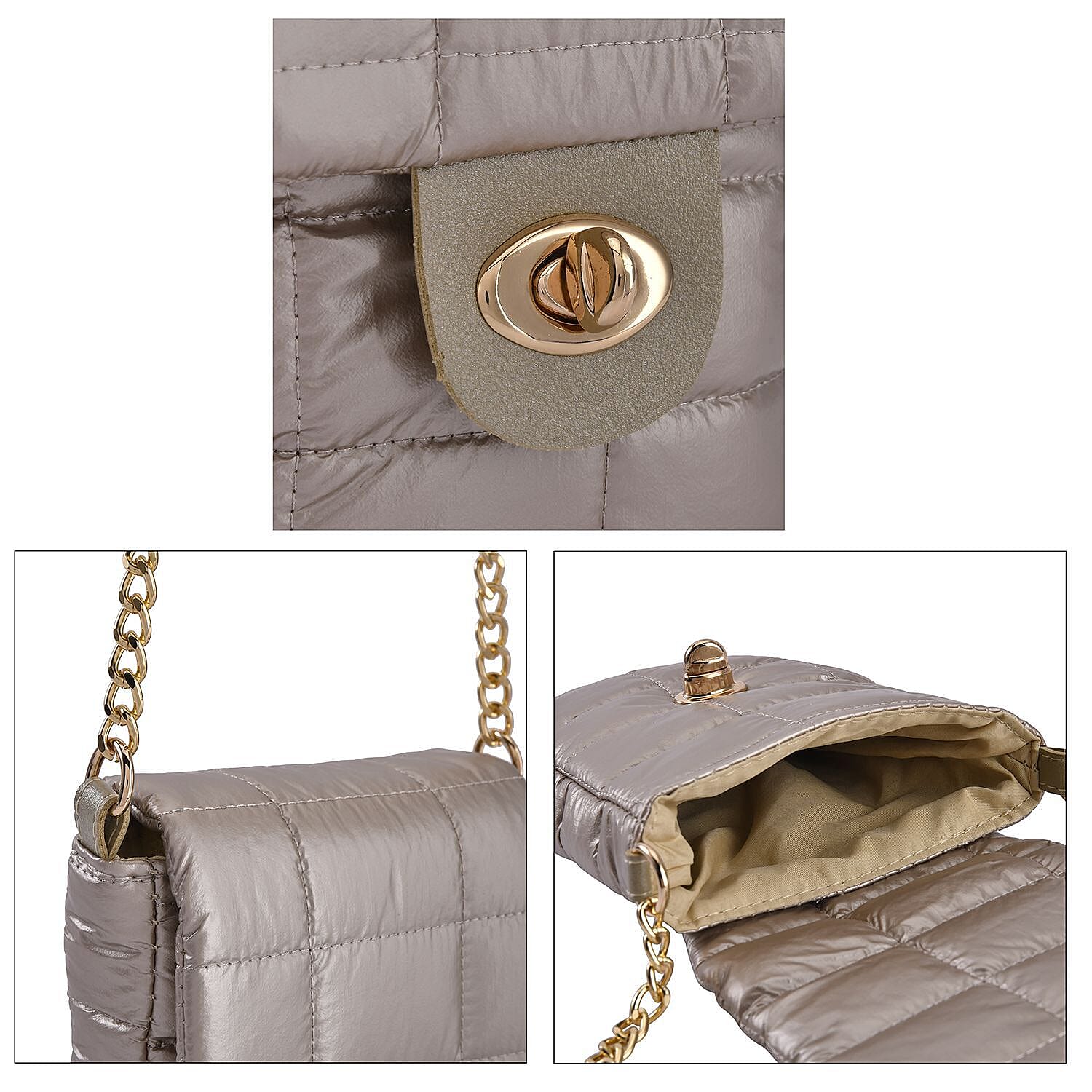 Doorbuster- Quilted Pattern Puffy Crossbody Bag with RFID Protection (Size 20x14x3 Cm) - Champagne