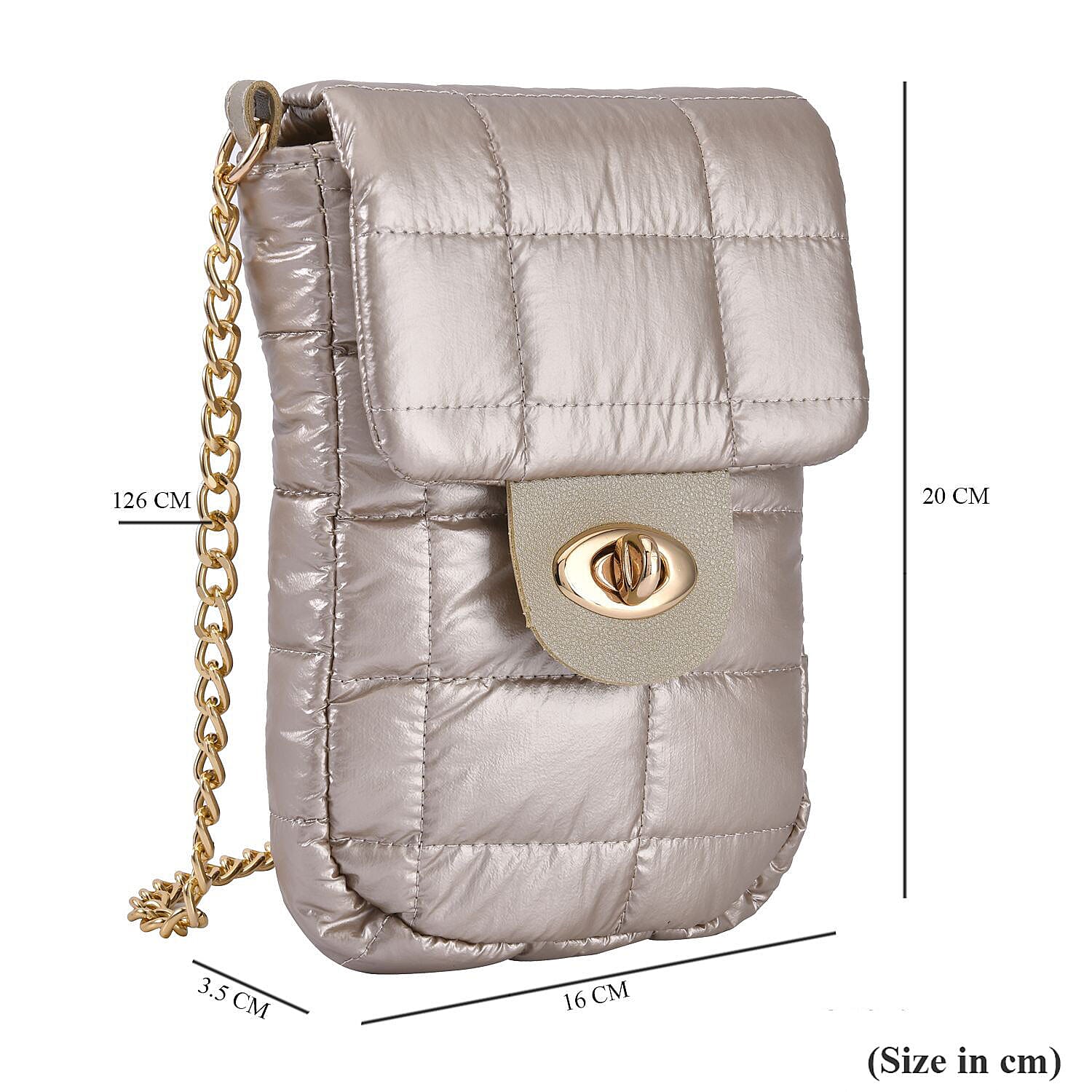 Doorbuster- Quilted Pattern Puffy Crossbody Bag with RFID Protection (Size 20x14x3 Cm) - Champagne
