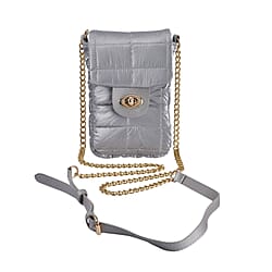 Doorbuster- Quilted Pattern Puffy Crossbody Bag with RFID Protection (Size 20x14x3 Cm) - Silver