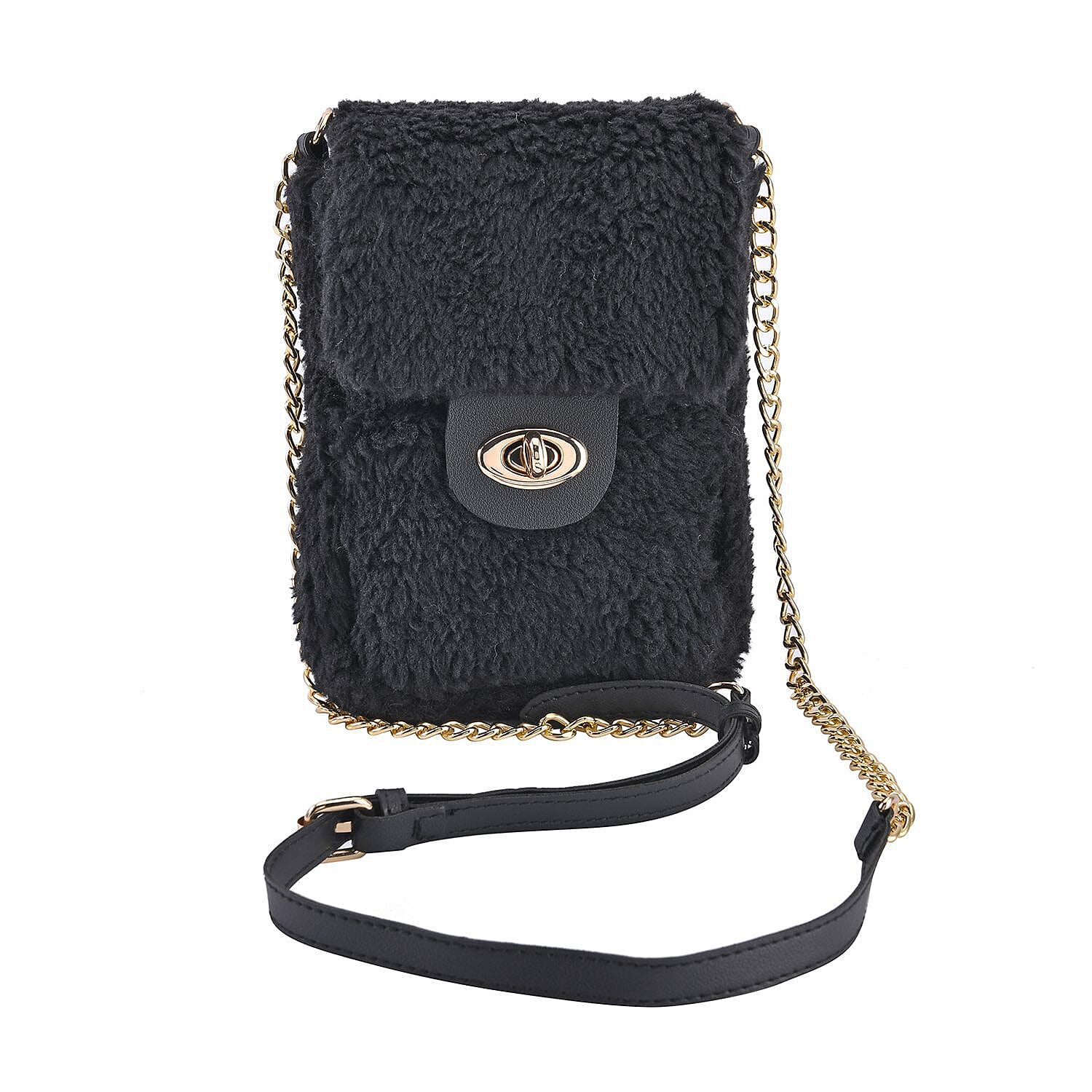 Fur Crossbody Bag with RFID Protection - Black