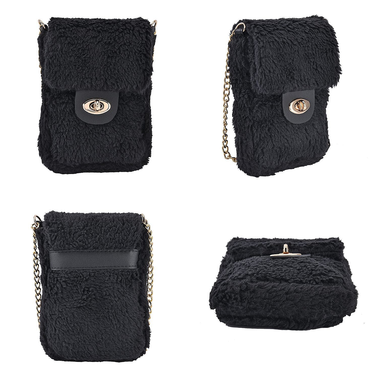 Fur Crossbody Bag with RFID Protection - Black