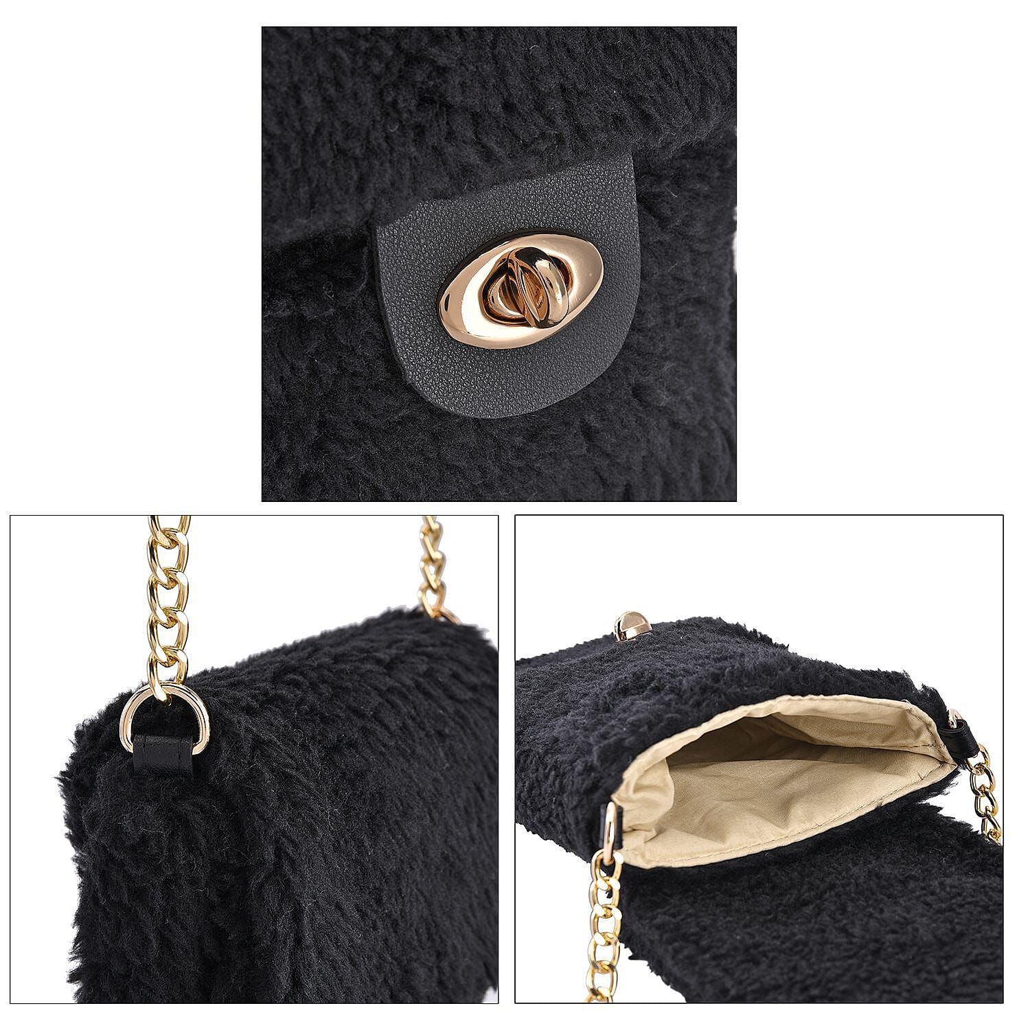Fur Crossbody Bag with RFID Protection - Black