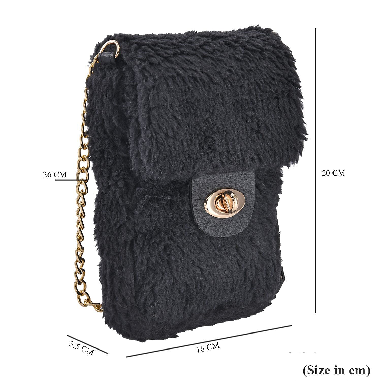 Fur Crossbody Bag with RFID Protection - Black