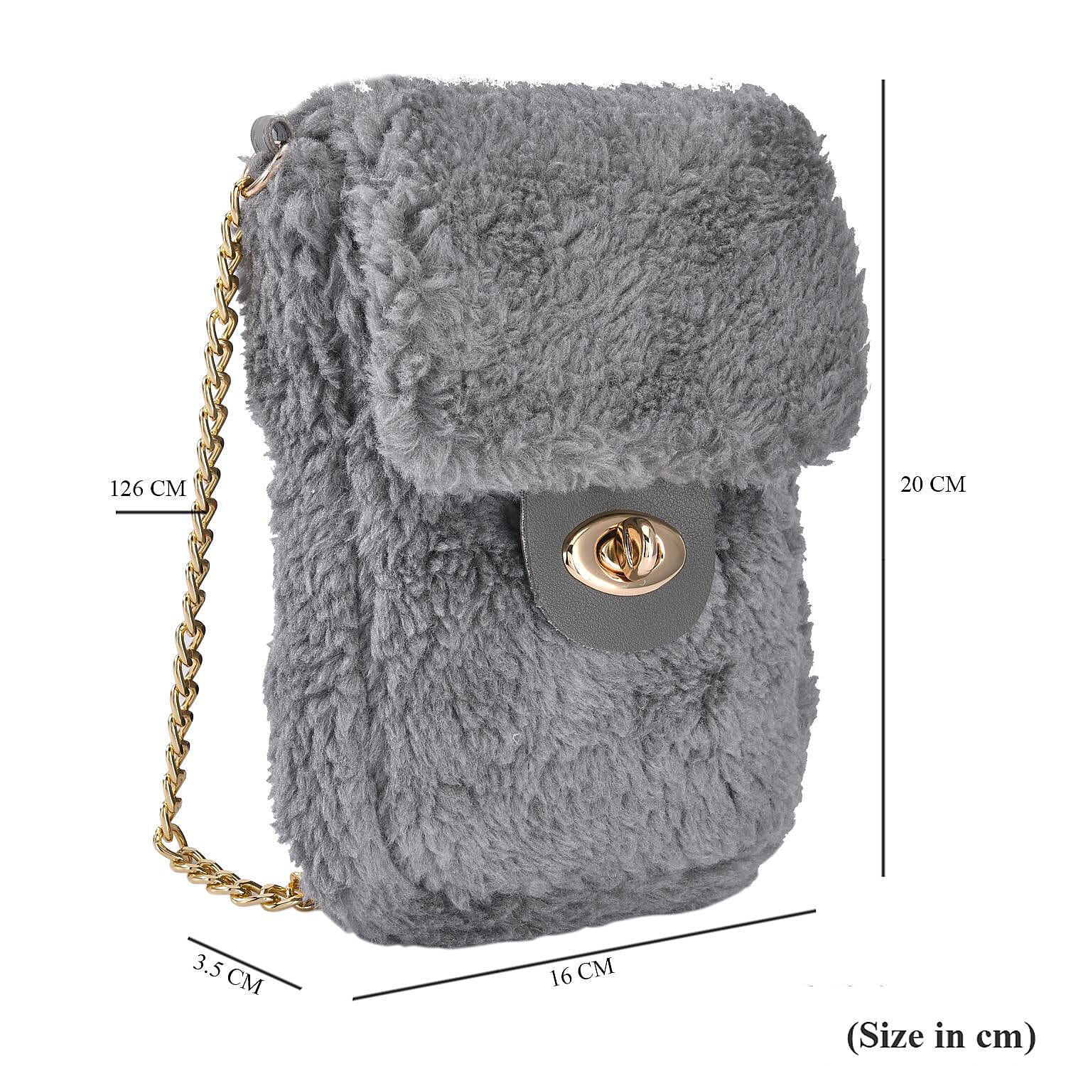 Fur Crossbody Bag with RFID Protection (Size 16x20x3 Cm) - Grey