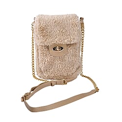 Fur Crossbody Bag with RFID Protection - Beige