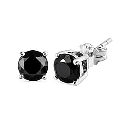 9K White Gold Black Diamond (I3) Solitaire Stud Push Post Earrings 1.00 Ct.