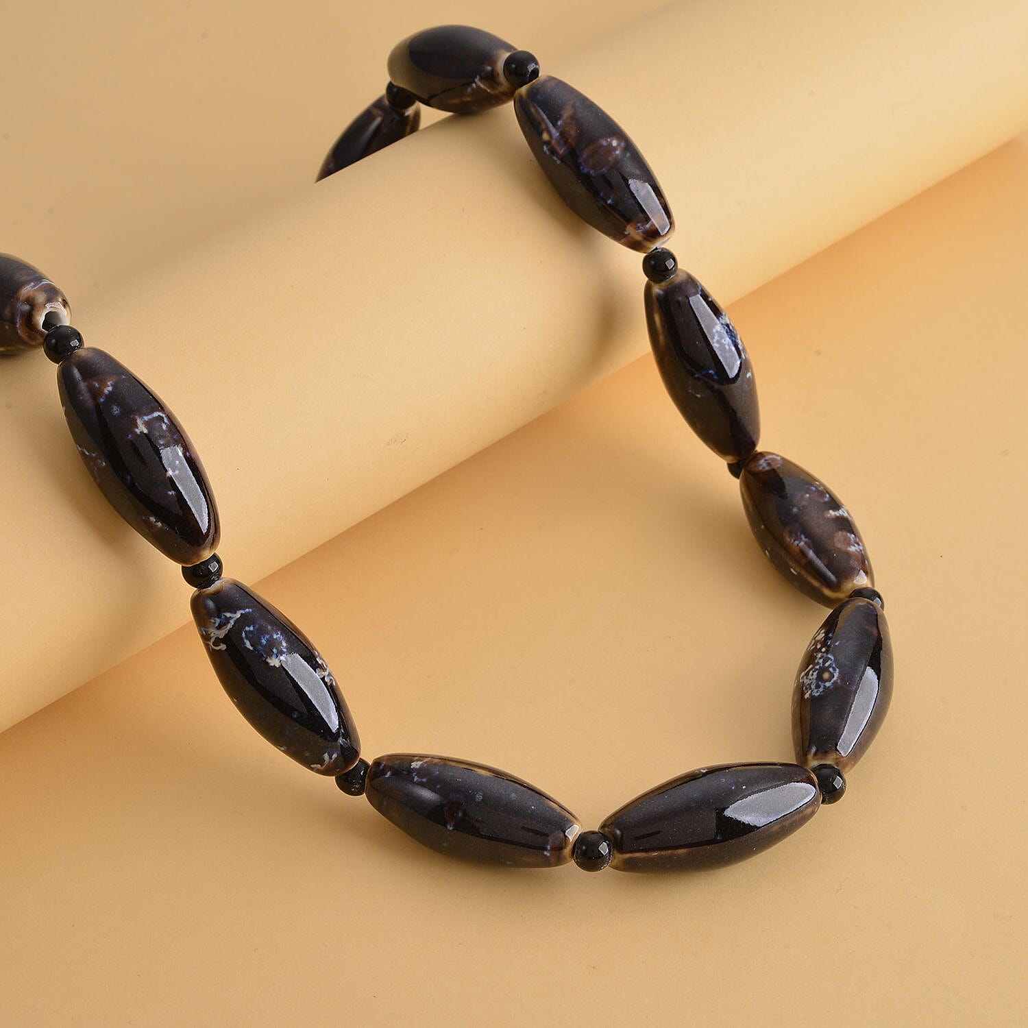  Simulated Black Spinel Glass Necklace (Size - 24)