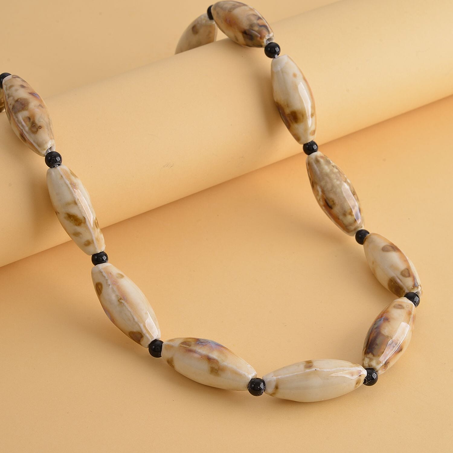 Simulated Picture Jasper and Simulated Black Spinel Beads Necklace (Size - 24)