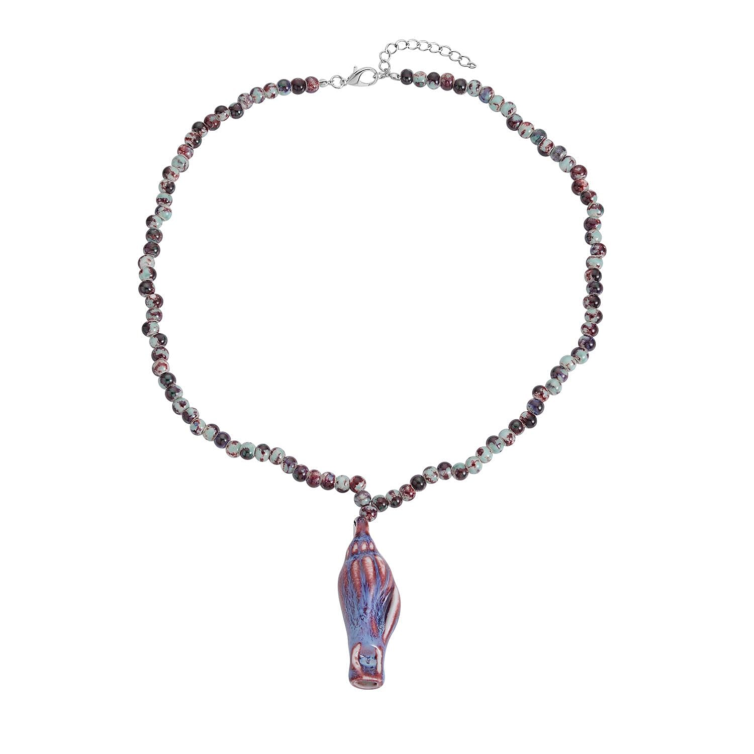 Multi- Colour Ceramic Bead Necklace (Size - 22 With 2 Inch Extender) in White Silver Tone.