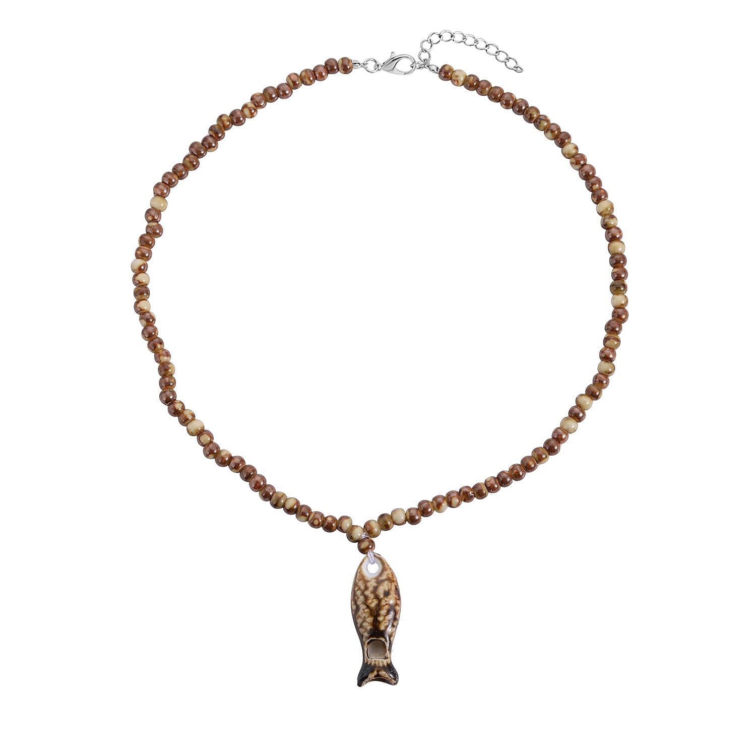 Simulated Multi-Colour Ceramic Beads Fish Whistle Necklace (Size 22-2 Inch Ext.) in Silver Tone.