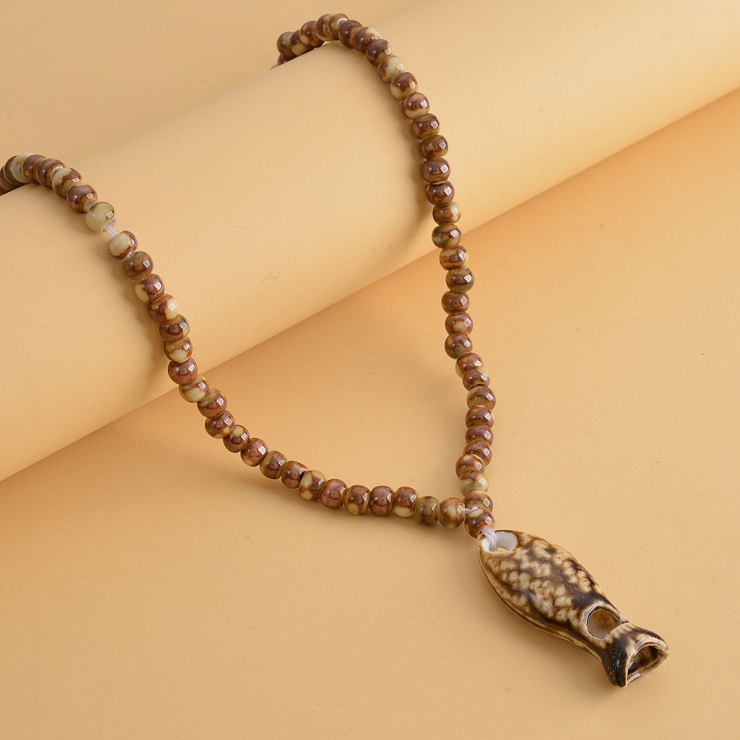 Simulated Multi-Colour Ceramic Beads Fish Whistle Necklace (Size 22-2 Inch Ext.) in Silver Tone.