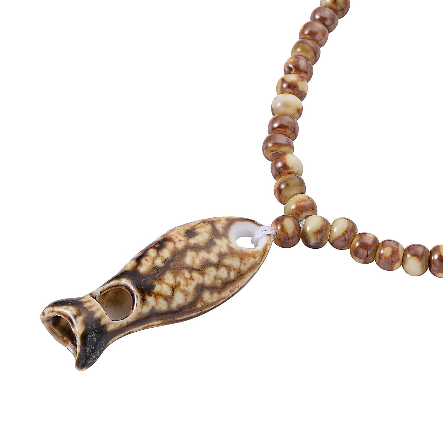 Simulated Multi-Colour Ceramic Beads Fish Whistle Necklace (Size 22-2 Inch Ext.) in Silver Tone.