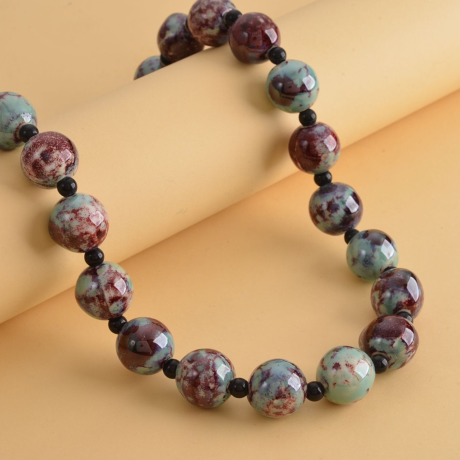  Blue Color Ceramic, Black Glass Necklace (Size - 22 with 2 inch extender)