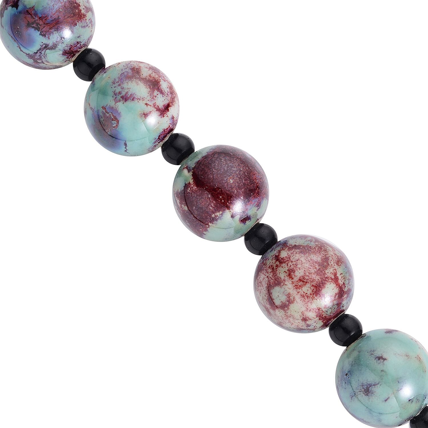  Blue Color Ceramic, Black Glass Necklace (Size - 22 with 2 inch extender)