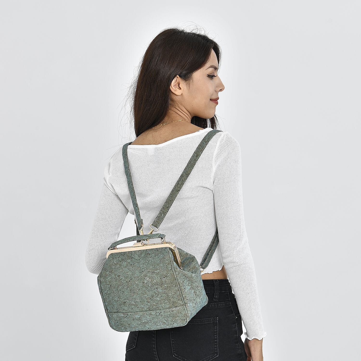 Cork Backpack with Handle Drop or Detachable Shoulder Strap - Green