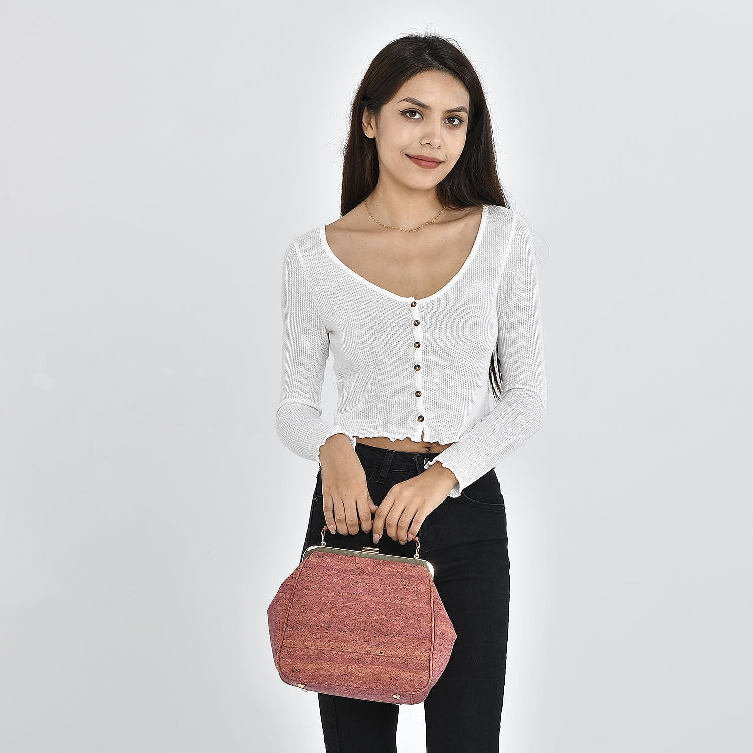 Cork Leather Backpack with Handle Drop - Detachable Shoulder Strap - Red