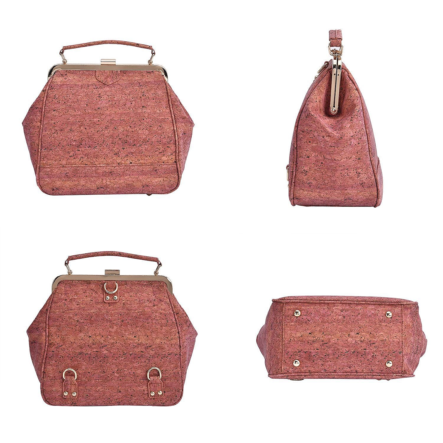 Cork Leather Backpack with Handle Drop - Detachable Shoulder Strap - Red