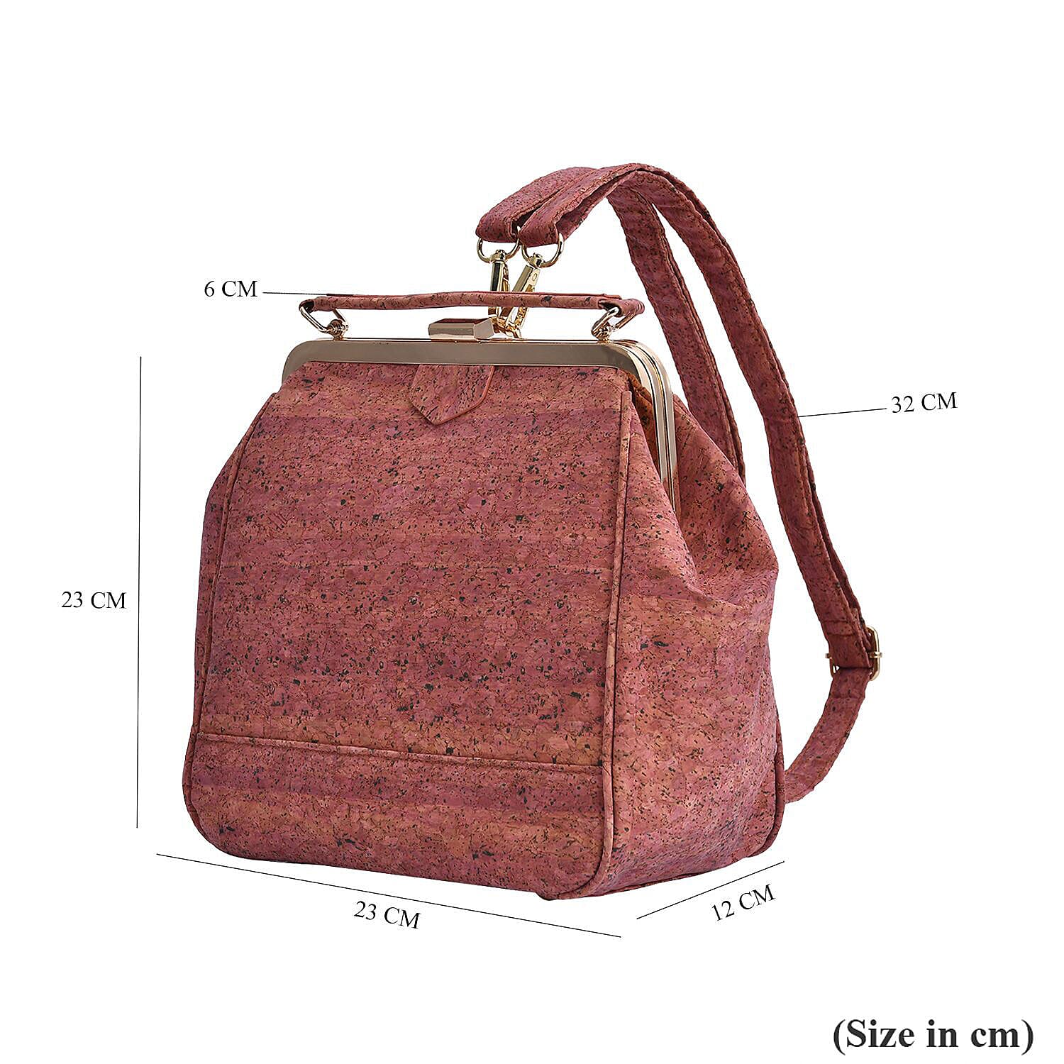 Cork Leather Backpack with Handle Drop - Detachable Shoulder Strap - Red