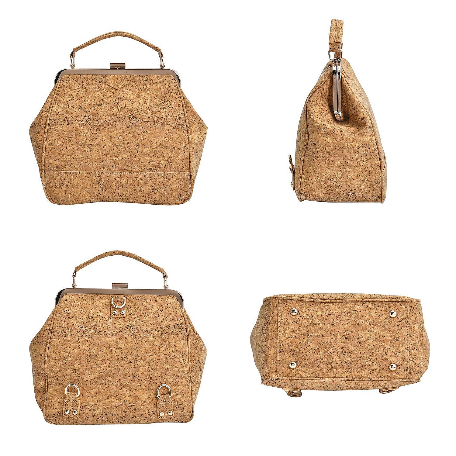 Cork Leather Backpack with Handle Drop - Detachable Shoulder Strap - Khaki