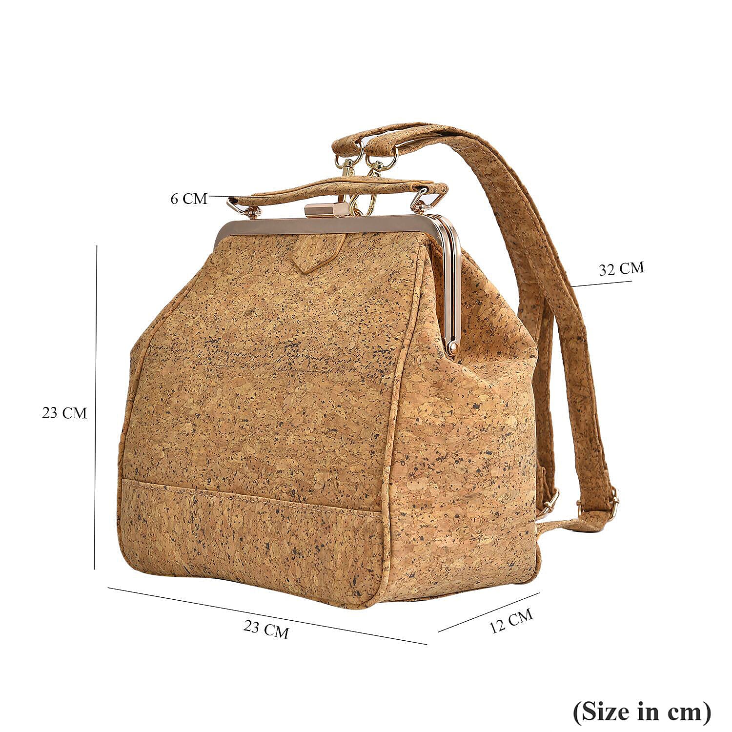 Cork Leather Backpack with Handle Drop - Detachable Shoulder Strap - Khaki