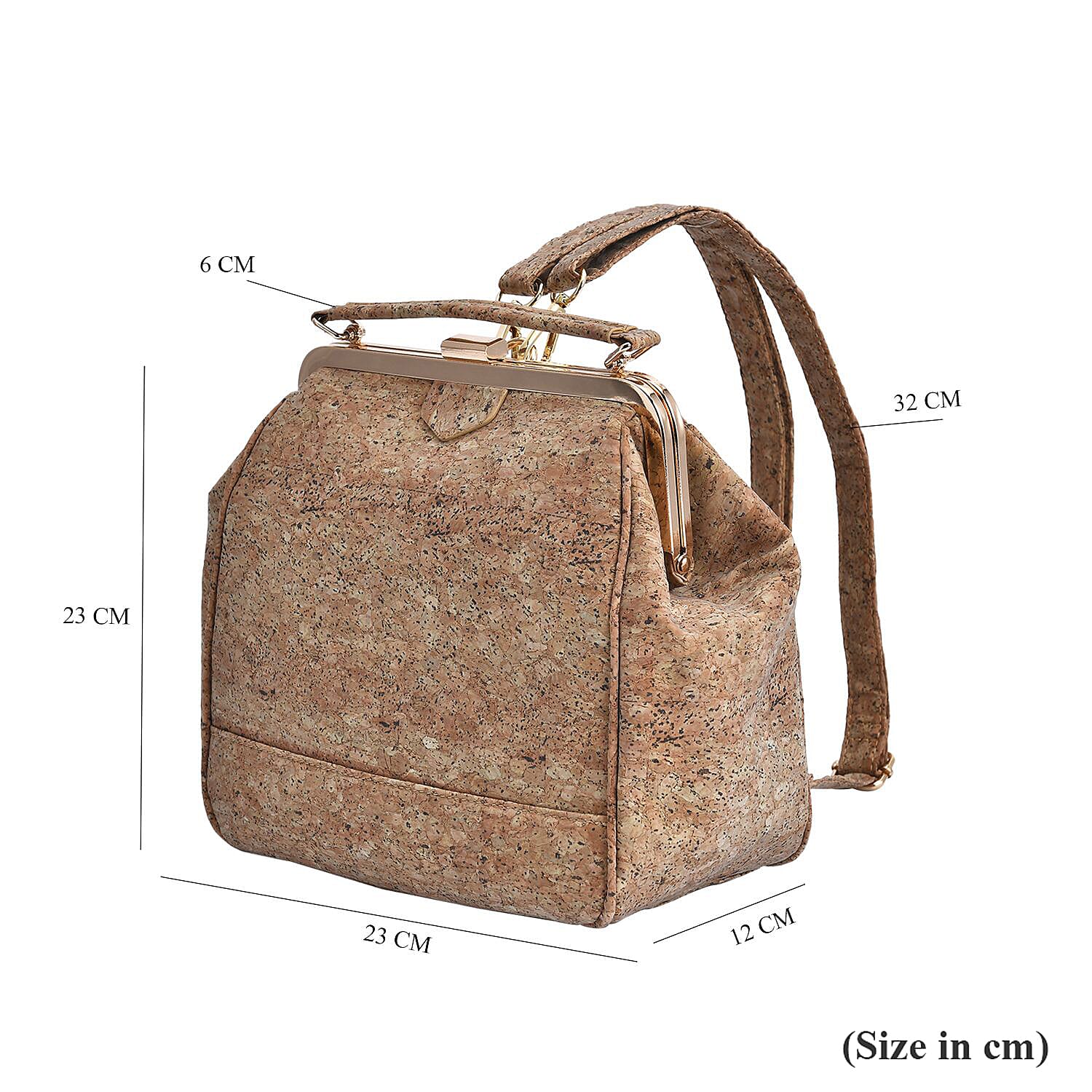 Cork Leather Backpack with Handle Drop & Detachable Shoulder Strap - Brown