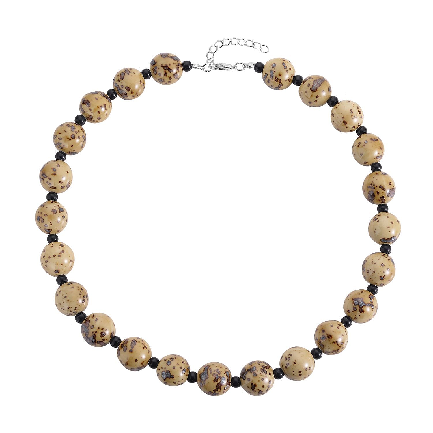 Simulated Brown Colour Beads and Simulated Black Spinel Necklace (Size - 22 with 2 Inch Extender) in Silver Tone.