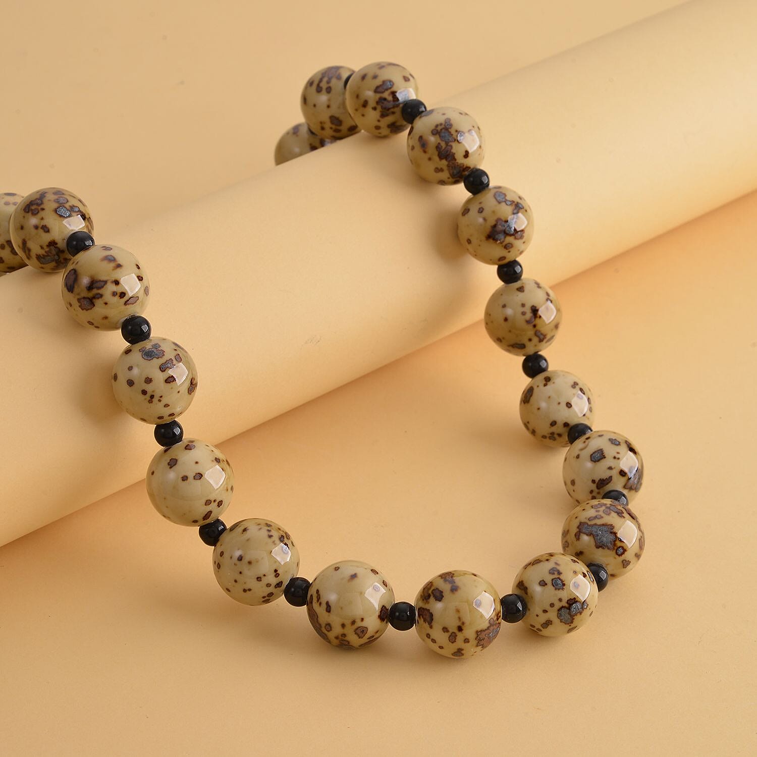 Simulated Brown Colour Beads and Simulated Black Spinel Necklace (Size - 22 with 2 Inch Extender) in Silver Tone.